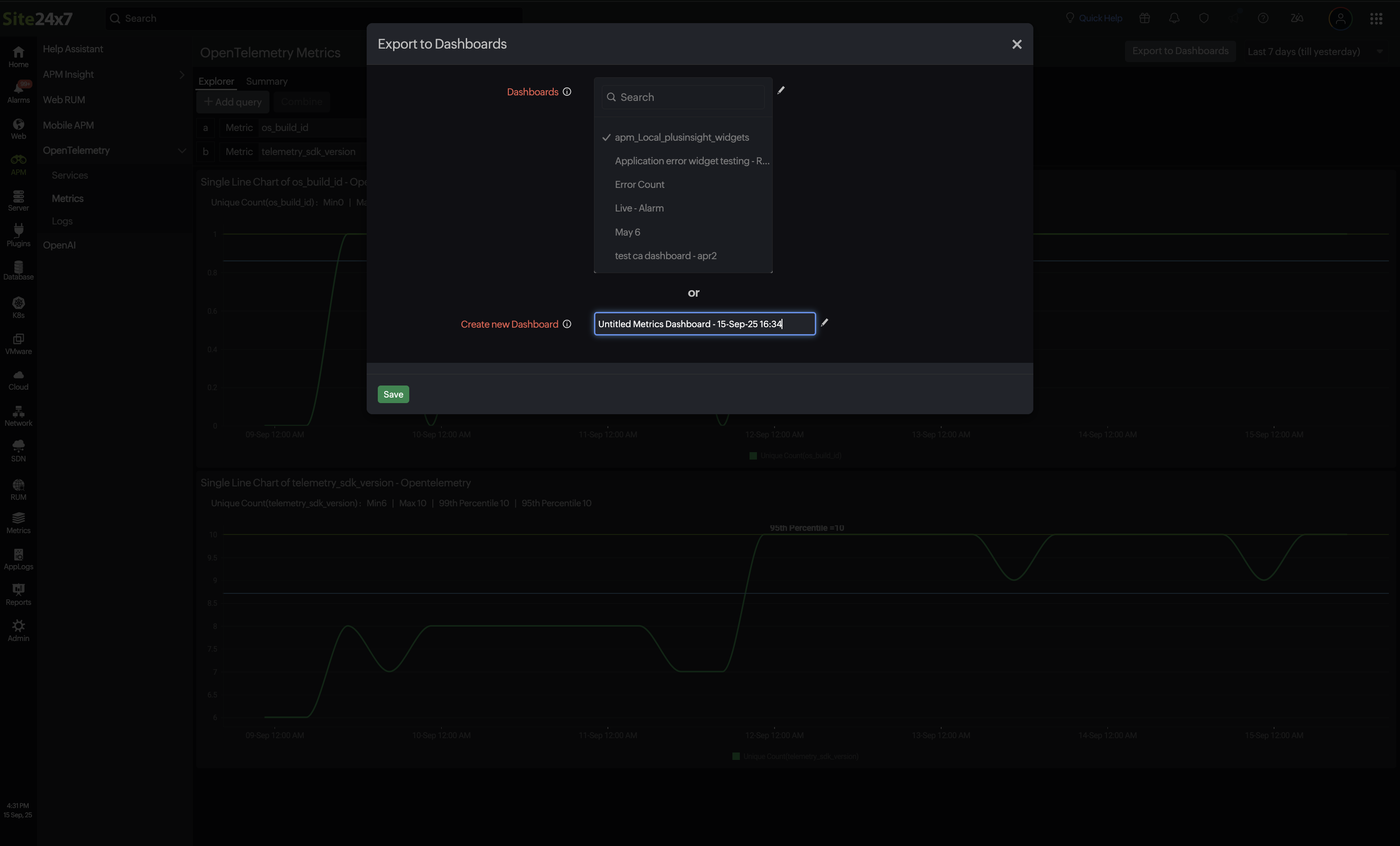 Export to dashboard Export to dashboard