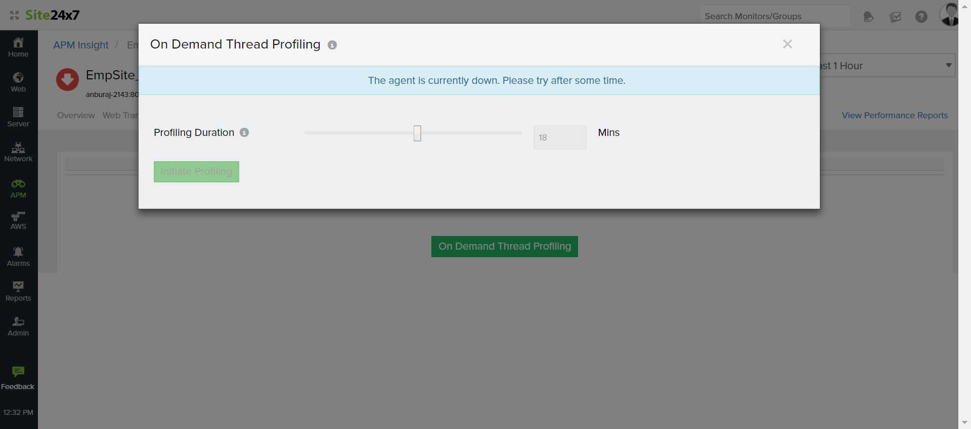 agent down On-demand thread profiling down alert