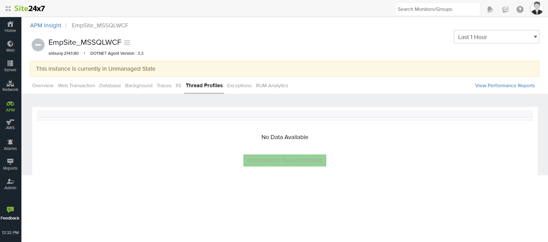 agent suspended When instance is suspended, On-Demand profiling will be disabled