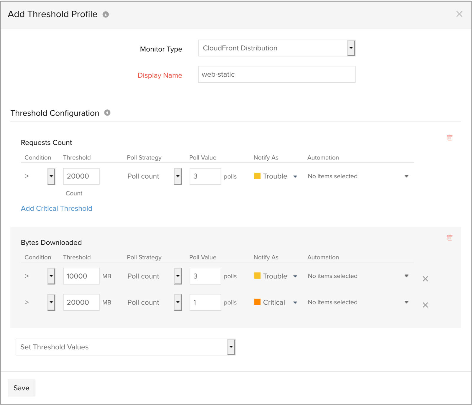 ElastiCache Memcached Cluster threshold profile Configure thresholds for ElastiCache Memcached clusters