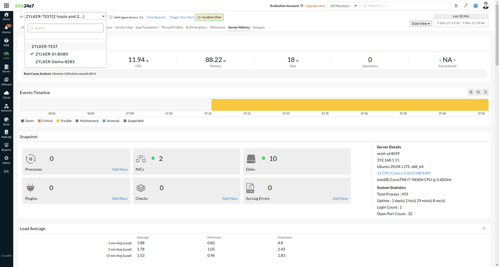 apm-server-instance-lvl Server Integration- Instance level metrics