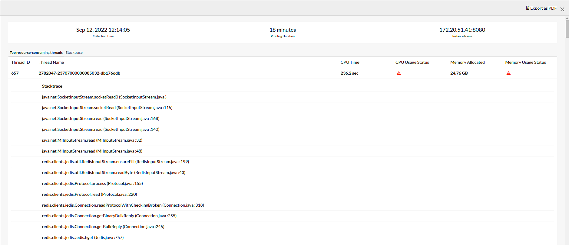 apm-threads-result On demand thread profiling result