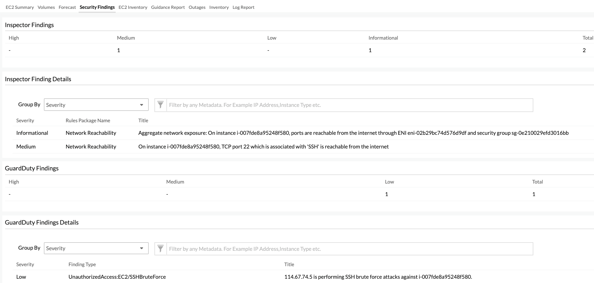 aws-ec2-inspector Inspector and GuardDuty findings for EC2