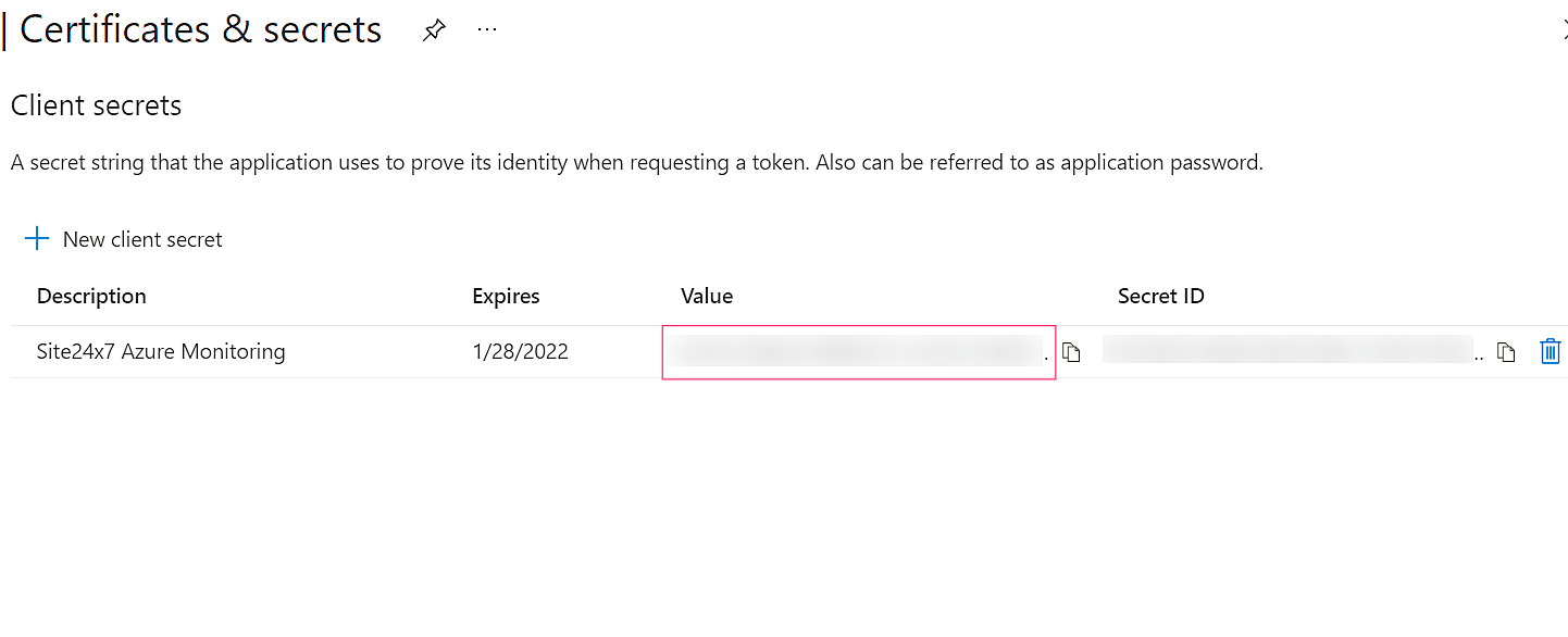 azure-secret-id new client secret page