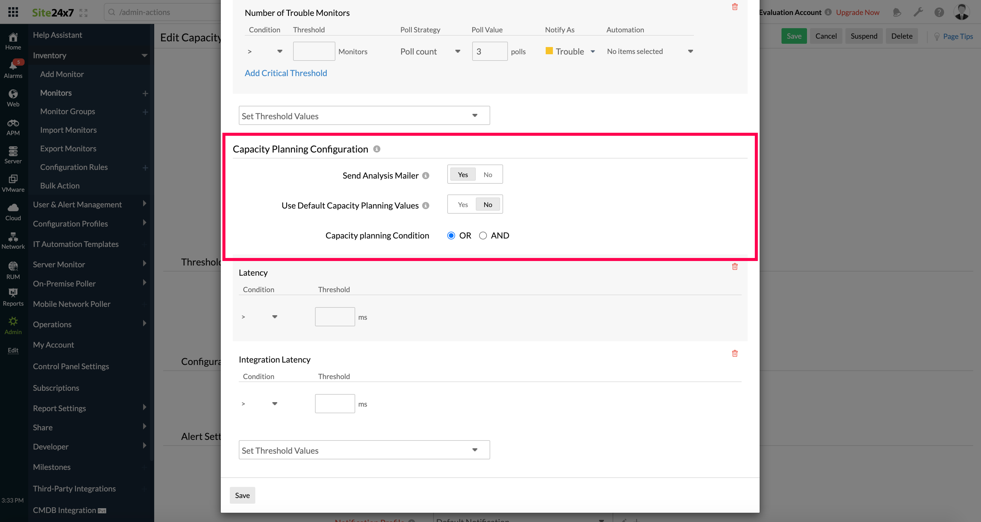 capacity-threshold-config capacity planning threshold configuration