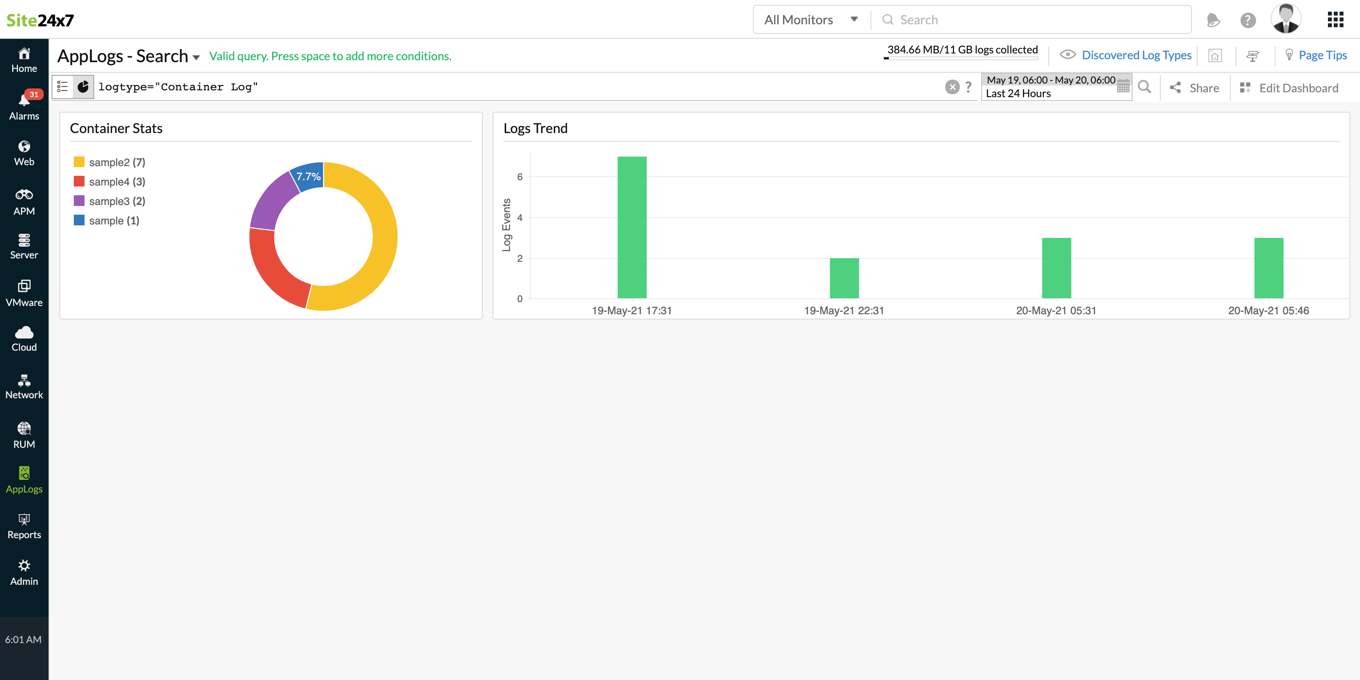 container-logs-dashboard Docker Container logs dashboard