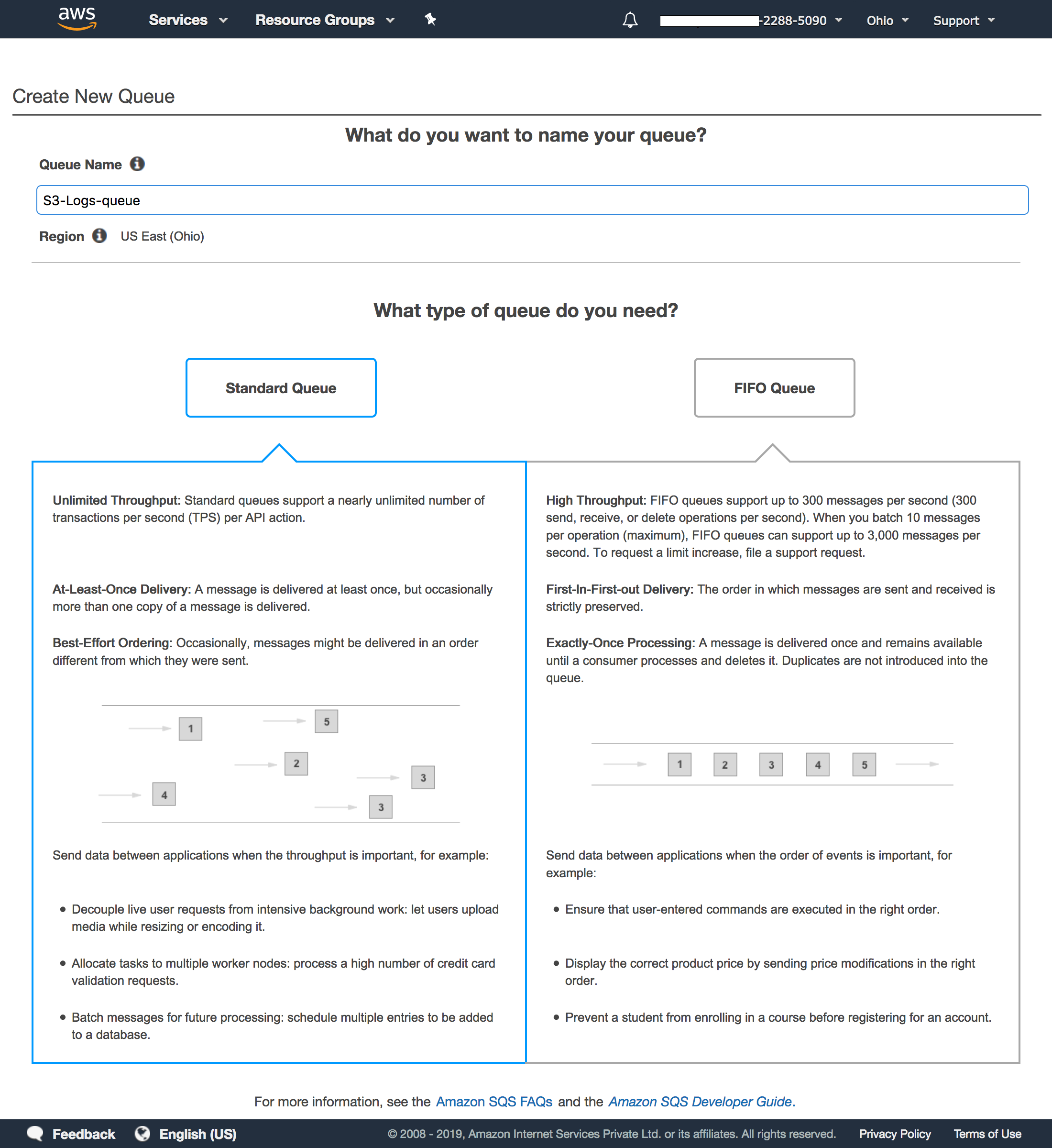 create-sqs-queue Create or select queue