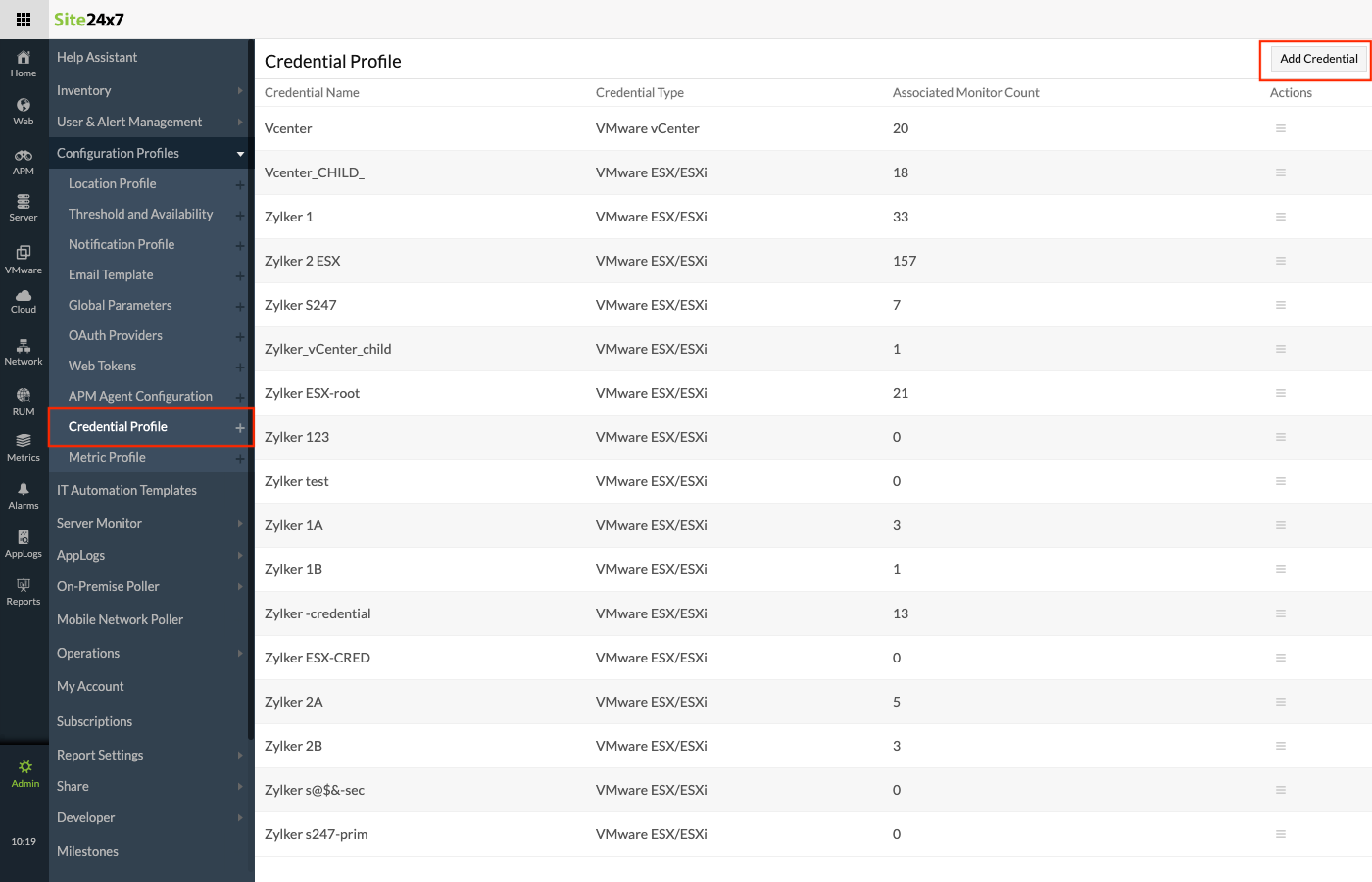credential-profile Store your credentials using Site24x7 Credential Profile
