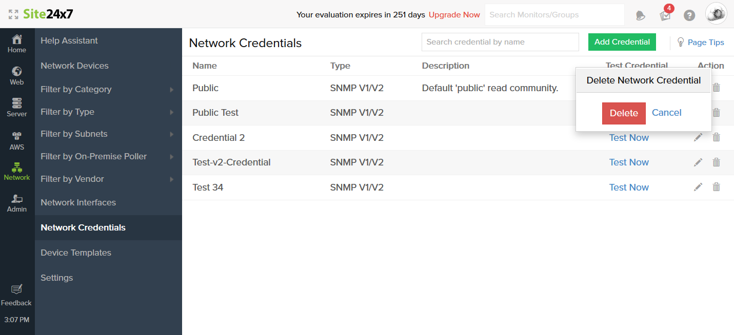 delete-network-credential Delete network credential