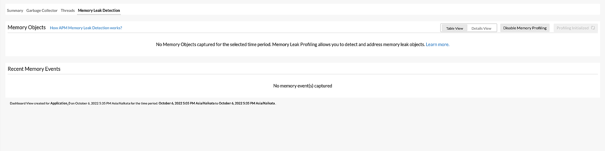 disabled-profiling-initiated Disabled Memory Profiling