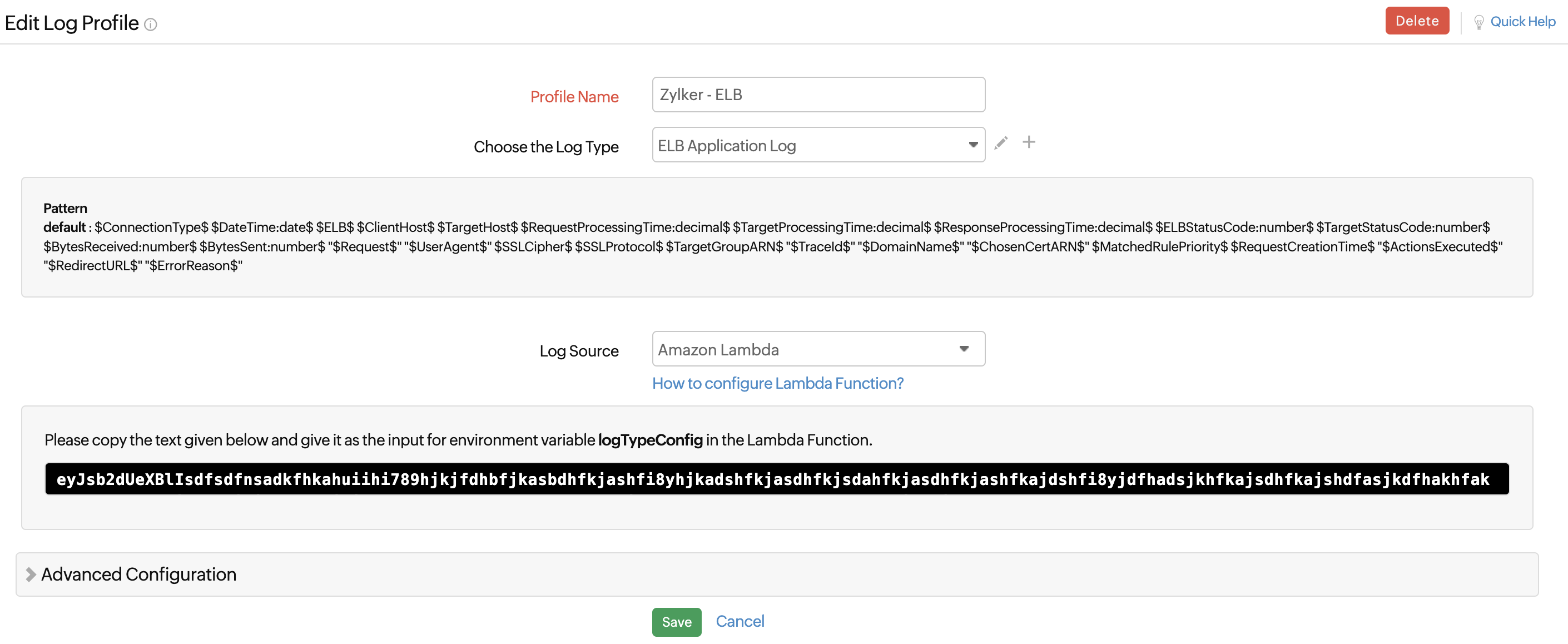 elb-application-variable logTypeConfig