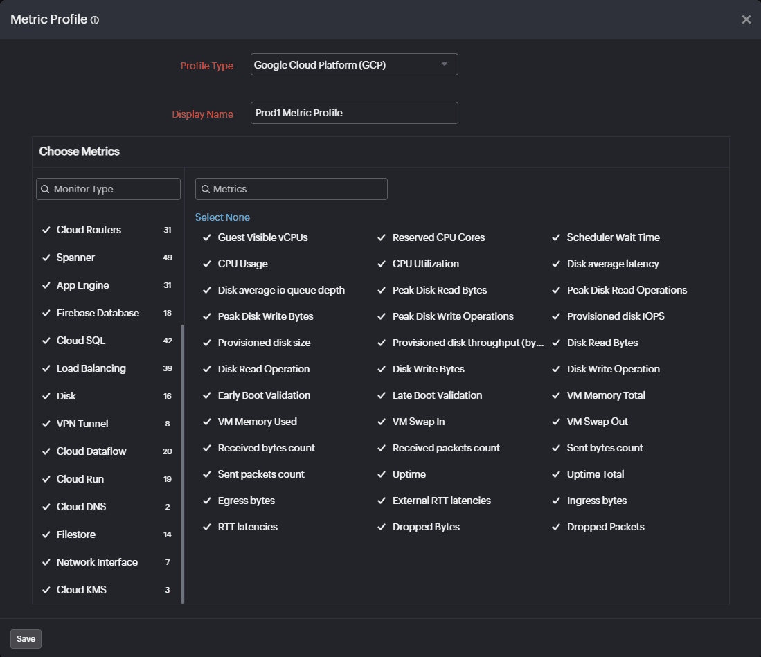 Google Cloud monitoring metric profile Google Cloud monitoring metric profile