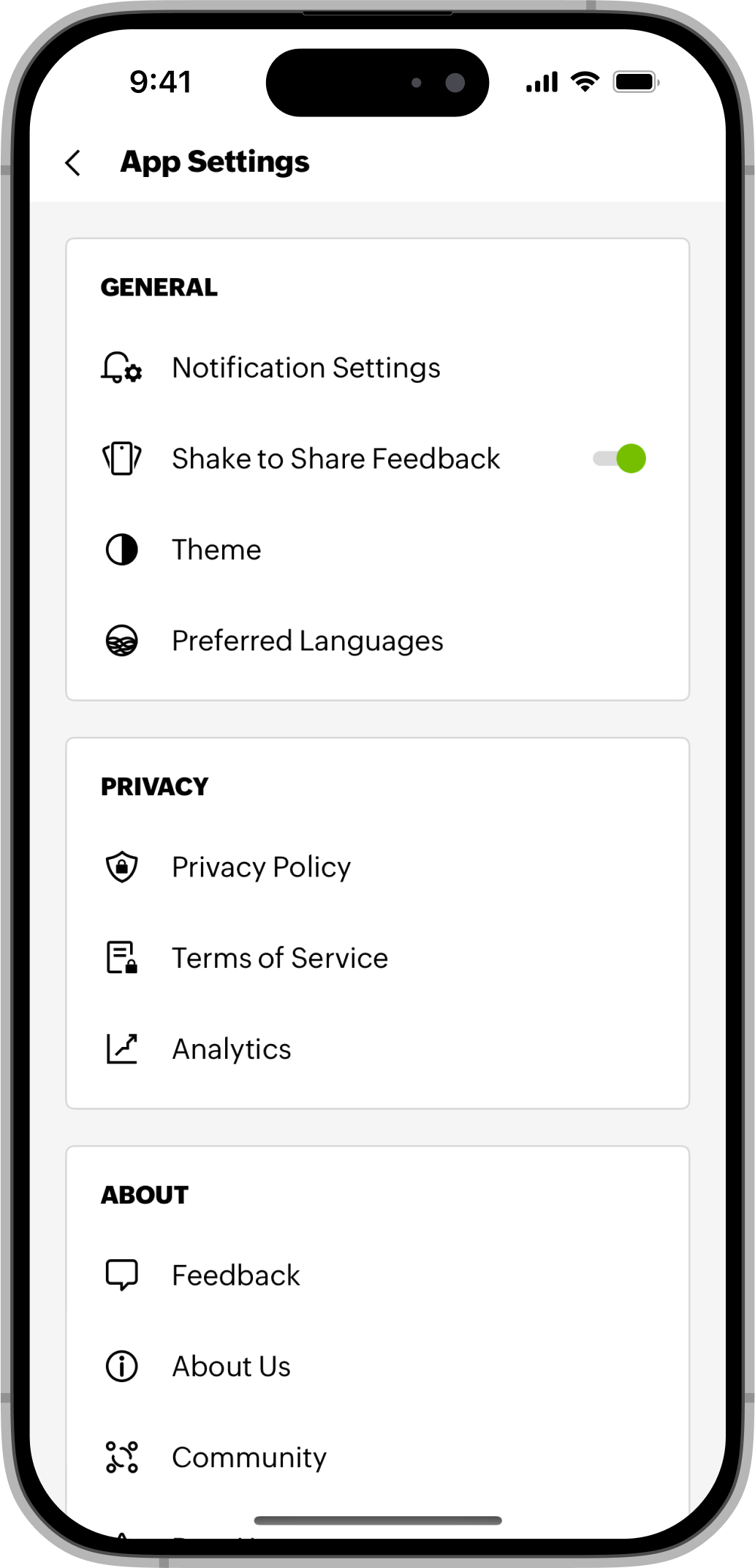iOS App Settings iOS App Settings
