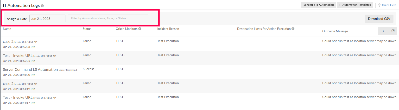 automation-logs IT Automation logs page