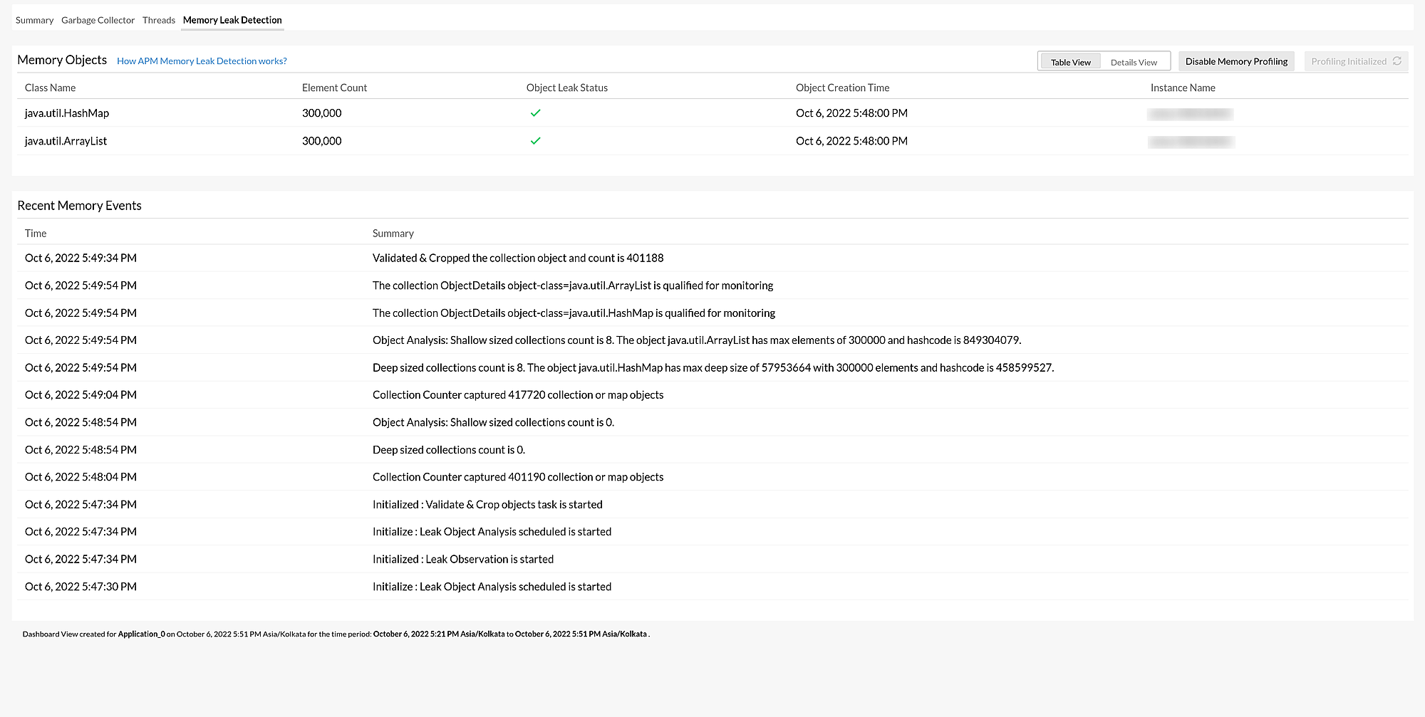 mld-table-view Table view of memory leak detection