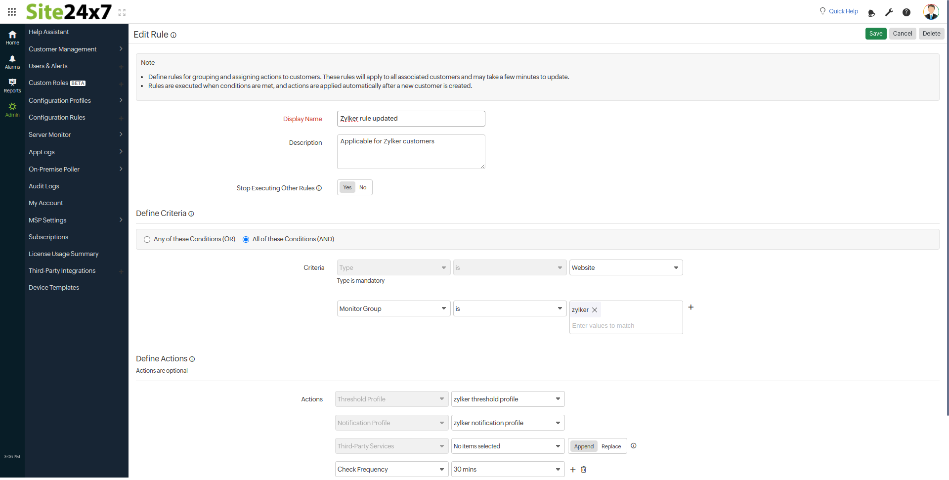 MSP Edit Configuration Rule MSP Edit Configuration Rule