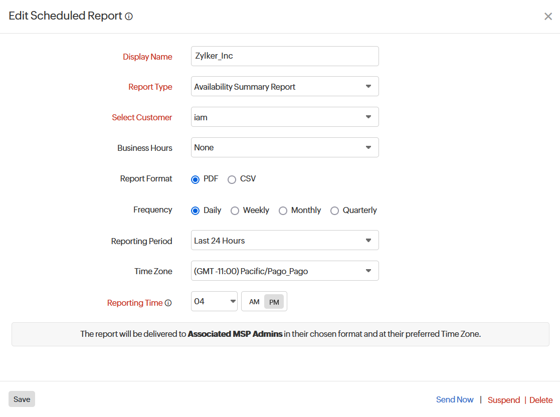 MSP Edit Scheduled Report MSP Edit Scheduled Report