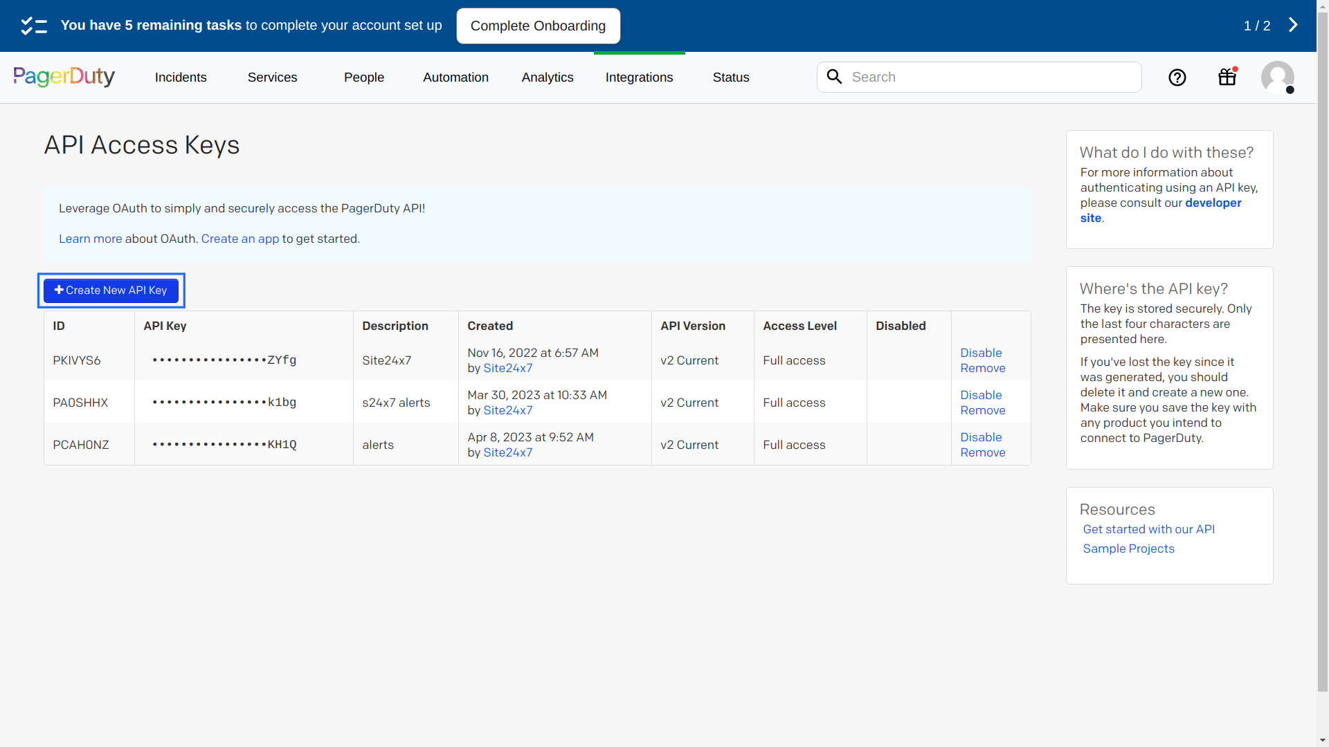 new api pagerduty