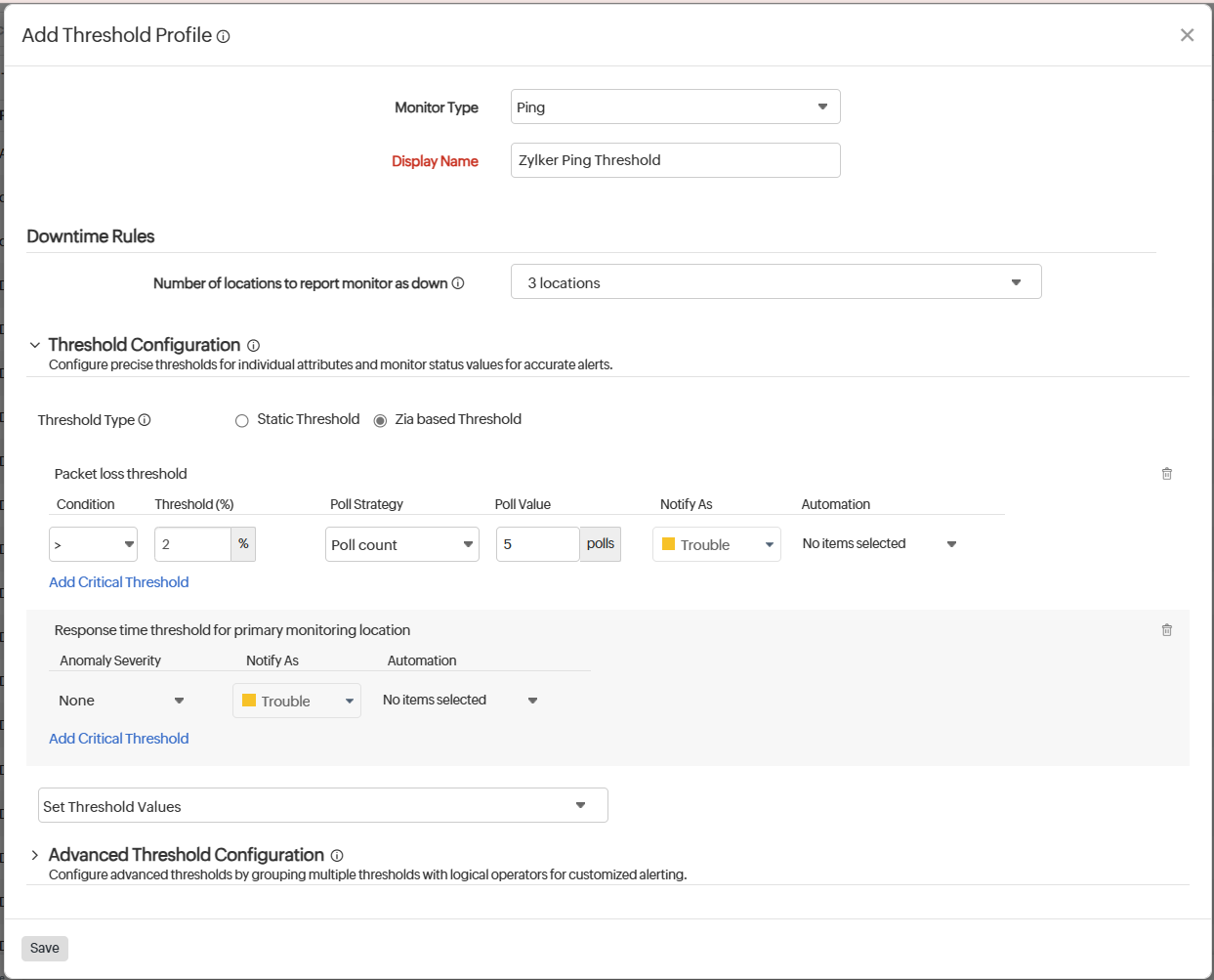 ping-threshold-zia Learn how to configure threshold settings for a ping monitor