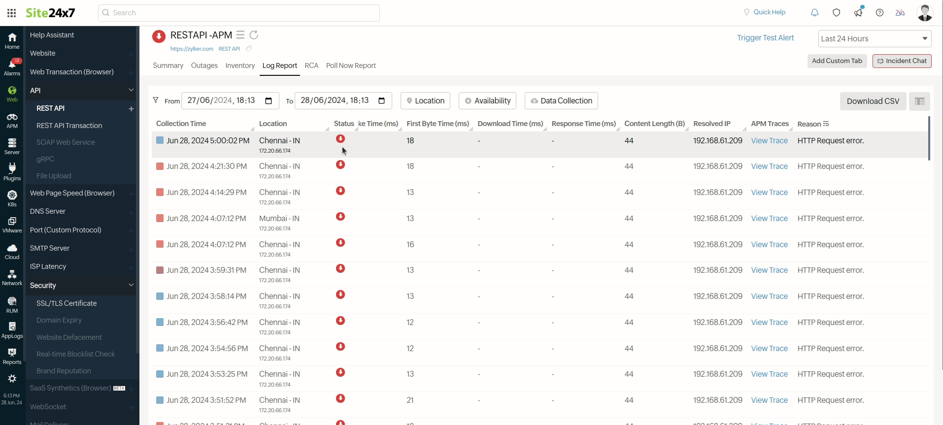 REST API Log Report REST API Log Report Image
