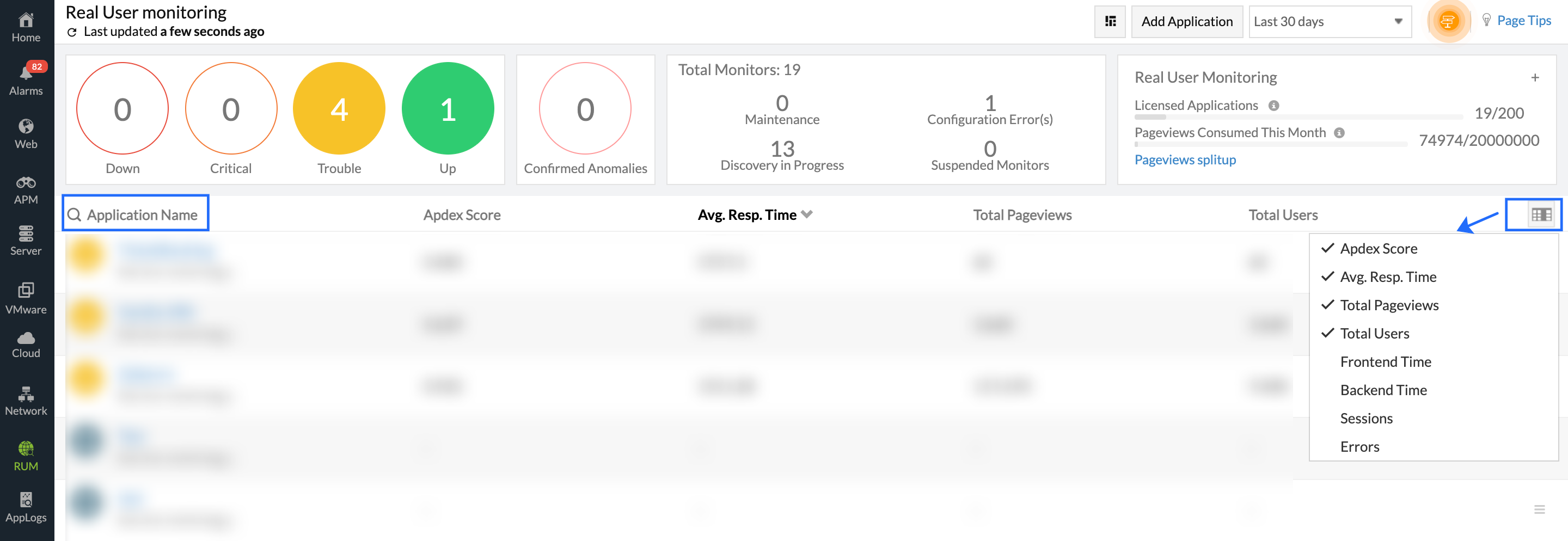 rum-listview-custom-metrics