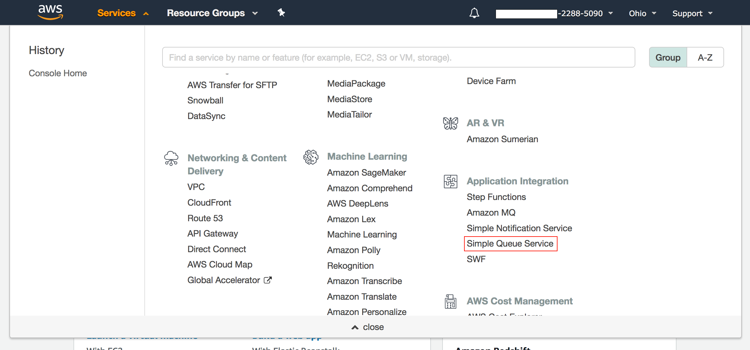 select-sqs Creating an SQS queue