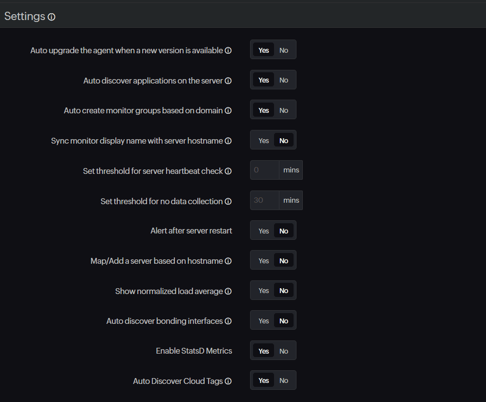 server monitor settings screenshot of the settings page of server monitor