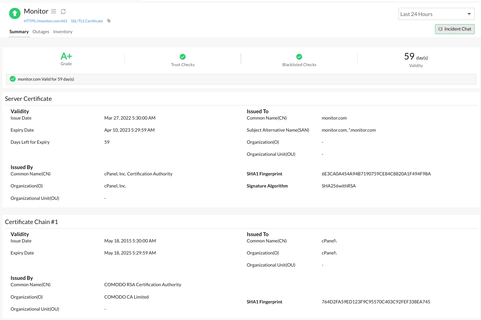 ssl-certificate-up When the status of SSL certificate monitor is Up