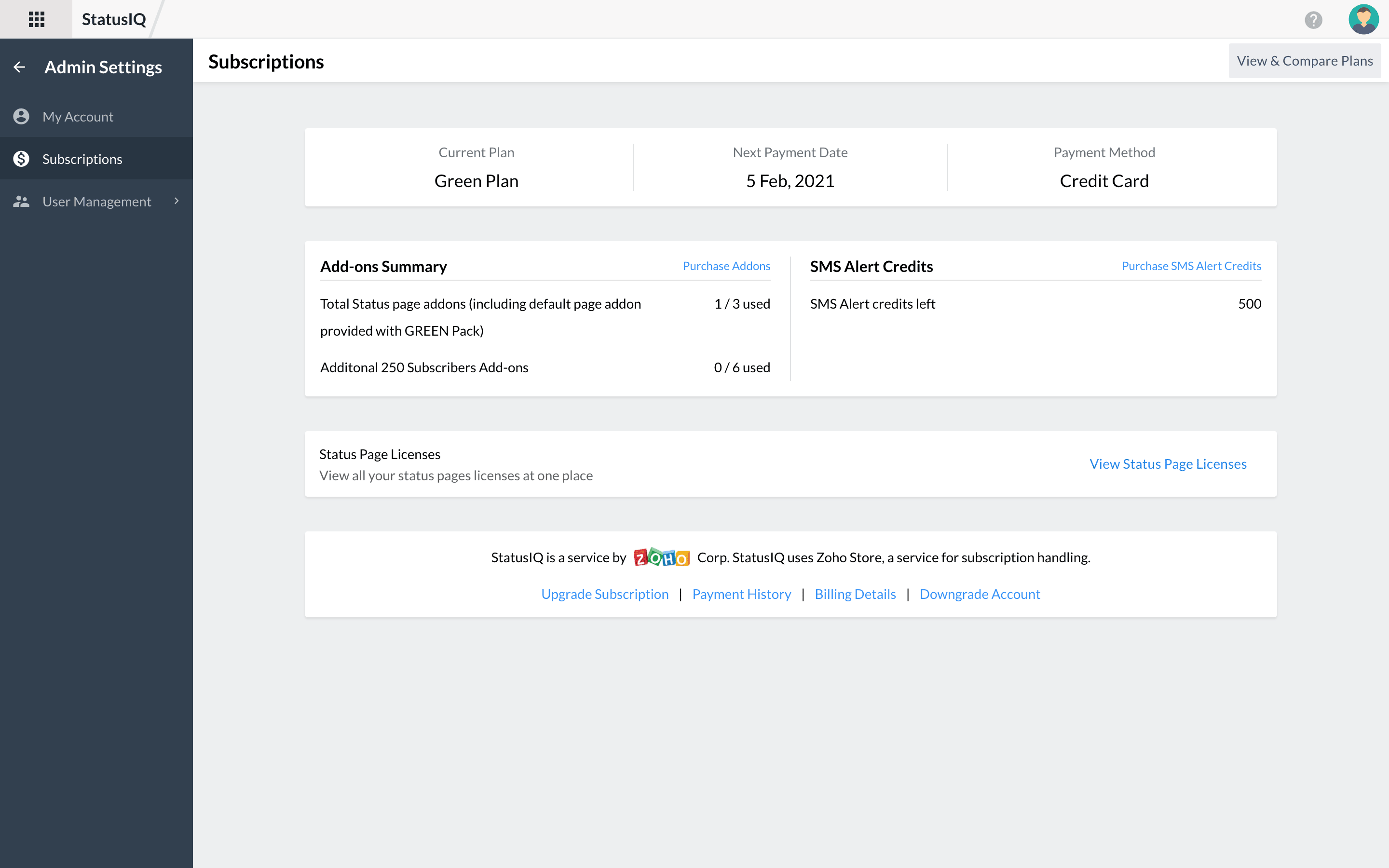 subscription-summary View subscription summary
