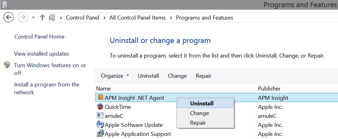 uninstall_dotnet-agent-2 Uninstall APM Insight .NET agent using control panel