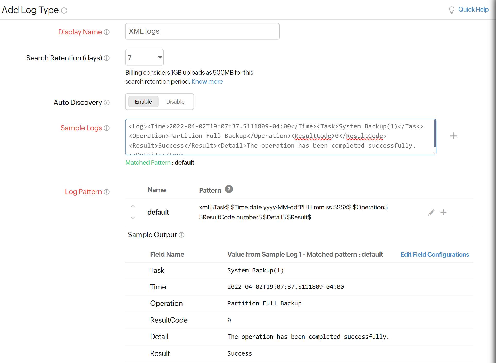xml-log-types XML logs